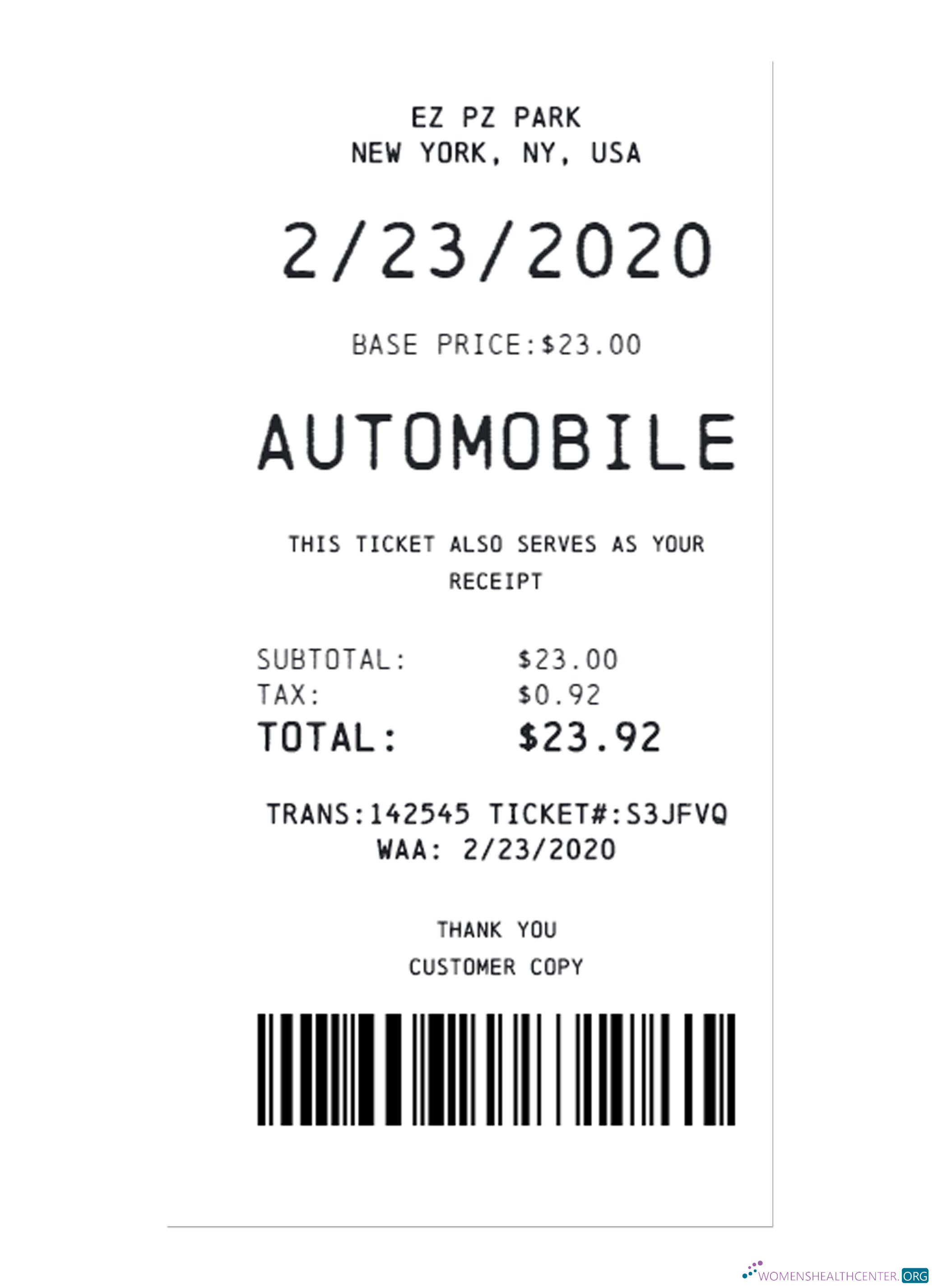 Download CAR PARKING payment receipt Photoshop template